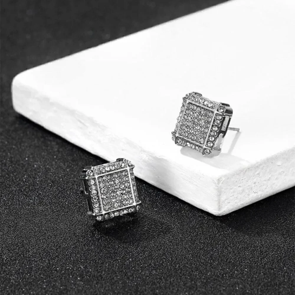Silver Rhinestone Square Stud Earrings